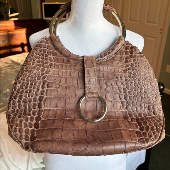 Georges Rech Handbags - Brown Crocodile Embossed Leather bag with metal handles by Georges Rech